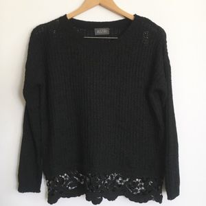 ASTR lace trim black knit sweater Nordstrom